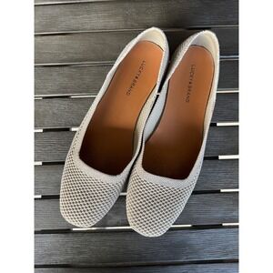 Lucky Brand Dymon Ballet Flats Size 9.5M Beige Knit Metallic Slip On Shoes